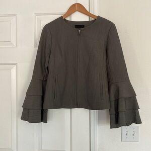 Banana Republic gray statement jacket with ruffled sleeves.